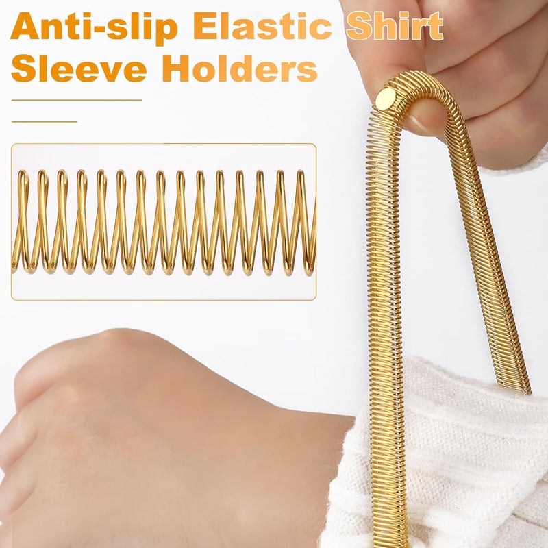 Coolrunner 6 Pcs Anti-Slip Elastic Shirt Sleeve Holders Metal Armbands for Band Stretch Garters (Gold, One Size) - Image 2